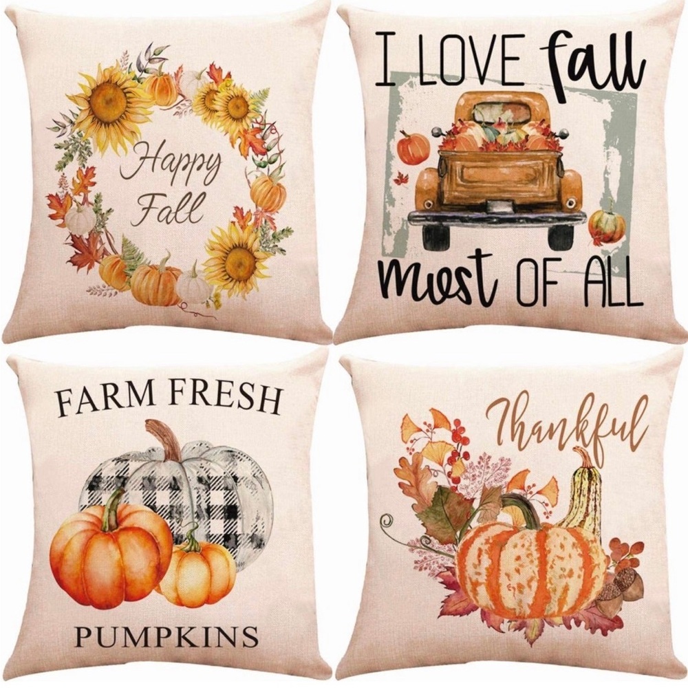 Fall Pillow Covers 18"x18" Set of 4 Autumn Decor Pillow Covers